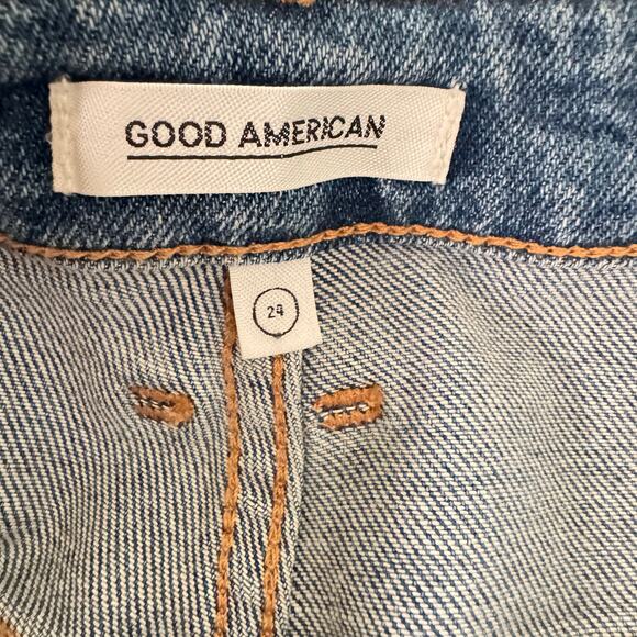 NWT Good American High Waist Cut Off Denim Shorts Womens Size 24 Medium Wash - Picture 4 of 5